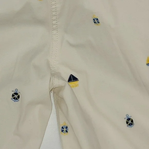 Talbots Girlfriend Chino Pants Womens 10 Cream Nautical Sailboat Anchor Preppy - Picture 3 of 5